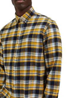 Chemise jaune à carreaux coupe regular et col américain