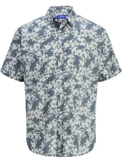 Chemise manches courtes bleue en coton à imprimé floral avec une coupe ample