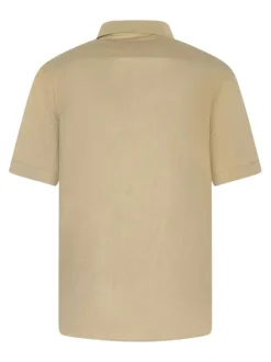 Chemise à manches courtes en coton beige unie avec un col américain
