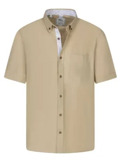 Chemise à manches courtes en coton beige unie avec un col américain
