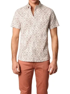 Chemise à manches courtes en coton blanche à motifs et à coupe regular fit