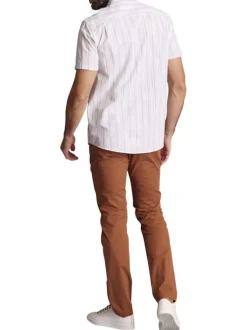 Chemise à manches courtes en coton blanche à rayures avec une coupe regular fit