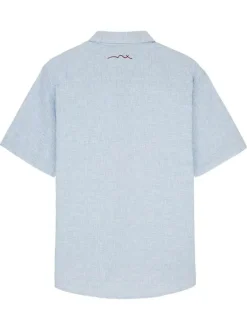 Chemise manches courtes en coton et lin mélangé ciel unie à coupe regular fit