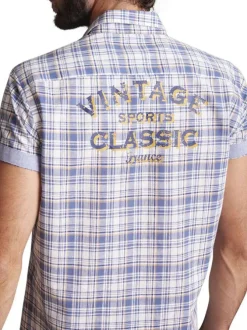 Chemise à manches courtes en coton grise imprimée tartan et à coupe regular fit