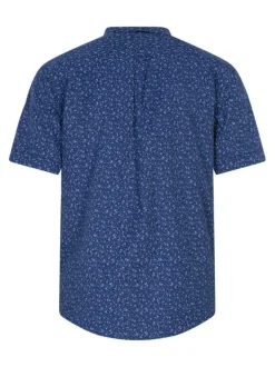 Chemise manches courtes en coton marine fleurie avec une coupe droite