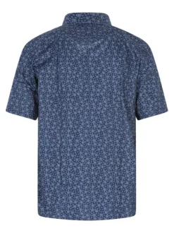 Chemise à manches courtes en coton marine à petites fleurs et à col américain