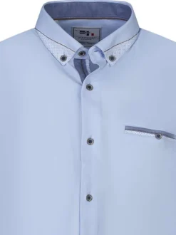 Chemise à manches courtes en coton mélangé bleue ciel unie à col américain