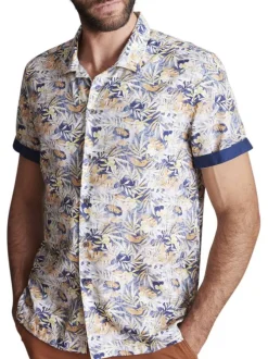 Chemise manches courtes en coton multicolore imprimée à coupe regular fit