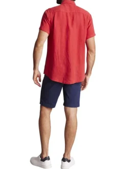 Chemise manches courtes en coton rouge unie à coupe regular fit avec une poche