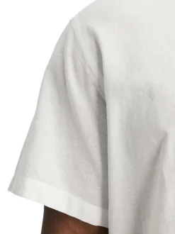 Chemise manches courtes slim blanche unie en coton mélangé avec col italien