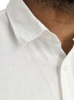 Chemise manches courtes slim blanche unie en coton mélangé avec col italien