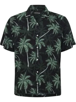 Chemise à manches courtes verte avec un imprimé tropical et un col cubain