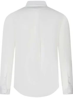 Chemise à manches longues en coton blanche unie avec un col américain