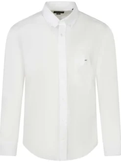 Chemise à manches longues en coton blanche unie avec un col américain