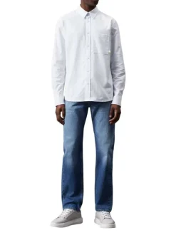 Chemise à manches longues en coton bleue ciel rayée avec une coupe regular fit