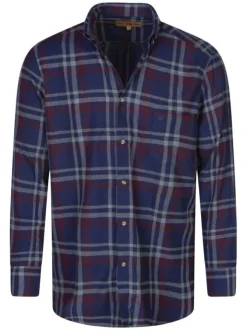 Chemise à manches longues en coton bleue marine à carreaux avec un col américain