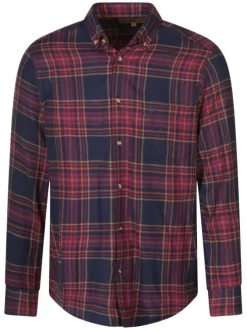 Chemise à manches longues en coton bleue marine à carreaux et à col américain