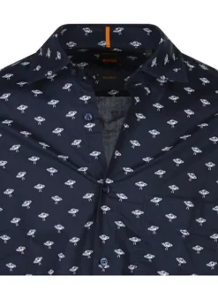 Chemise manches longues en coton bleue marine imprimée et avec un col français