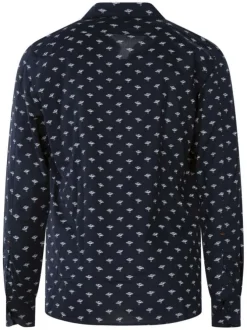 Chemise manches longues en coton bleue marine imprimée et avec un col français