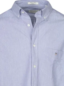 Chemise manches longues en coton ciel rayée avec une coupe droite