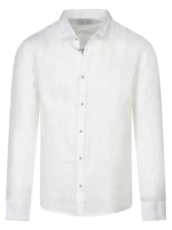 Chemise à manches longues en lin blanche unie avec une coupe droite