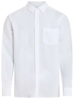 Chemise à manches longues en lin blanche unie à coupe droite avec une poche