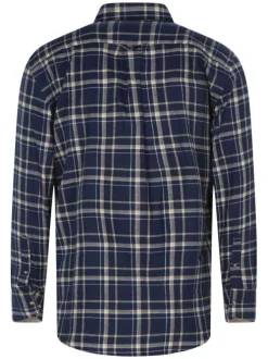 Chemise manches longues flanelle marine en coton à carreaux avec col boutonné