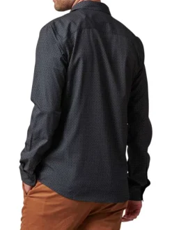 Chemise manches longues noire à coupe droite et à imprimés géométriques