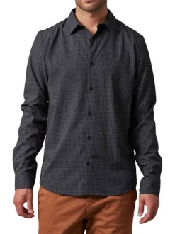 Chemise manches longues noire à coupe droite et à imprimés géométriques