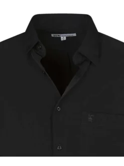 Chemise manches longues noire unie à coupe droite avec col boutonné et 1 poche