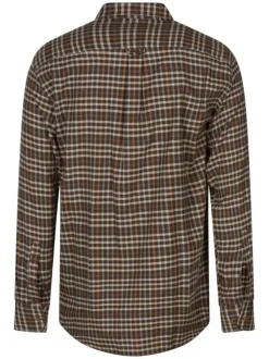 Chemise à manches longues épaisse en coton marron à carreaux et à col américain