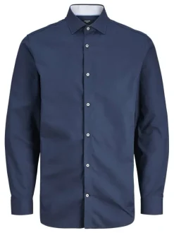 Chemise marine en coton biologique à motifs géométriques avec une coupe slim