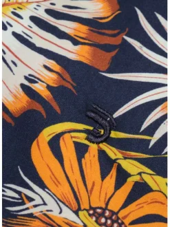 Chemise marine en coton imprimée de palmes coupe ajustée et à manches courtes