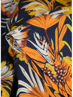 Chemise marine en coton imprimée de palmes coupe ajustée et à manches courtes