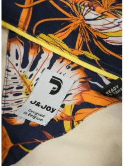Chemise marine en coton imprimée de palmes coupe ajustée et à manches courtes
