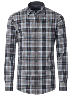 Chemise marine Grande Taille en coton à carreaux avec 1 poche et coupe droite