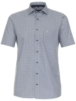 Chemise marine à motifs en coton avec une coupe droite et fermeture boutonnée