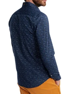 Chemise marine à motifs pourvue d'un col français et d'une coupe slim