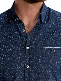 Chemise marine à motifs pourvue d'un col français et d'une coupe slim