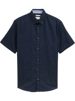 Chemise marine à pois blancs avec coupe regular fit et col boutonné