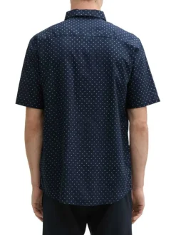 Chemise marine à pois blancs avec coupe regular fit et col boutonné