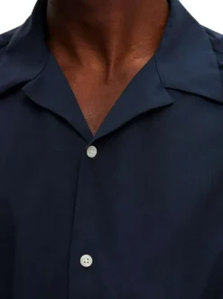 Chemise marine uni avec coupe droite col français et à manches courtes