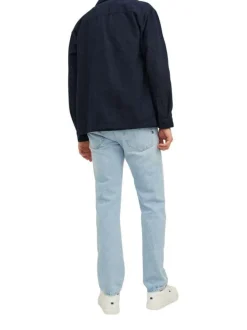 Chemise marine unie avec une coupe droite et à manches longues
