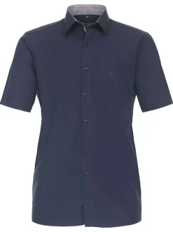 Chemise marine unie en coton avec un col américain et une coupe droite