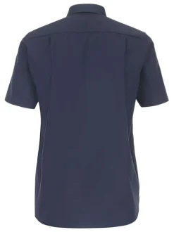 Chemise marine unie en coton avec un col américain et une coupe droite