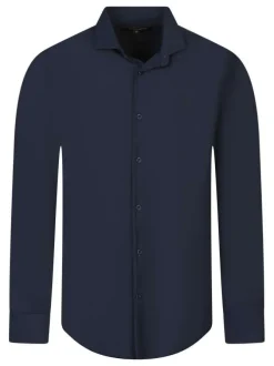 Chemise marine unie pourvue d'une coupe droite et des manches longues