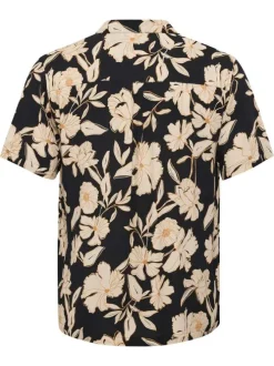 Chemise noire fleurie à coupe regular fit avec des manches courtes
