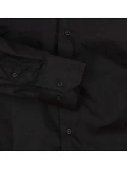 Chemise noire unie à coupe ajustée col italien et à manches longues