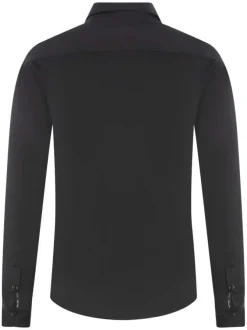 Chemise noire unie coupe slim fit col américain et à manches longues