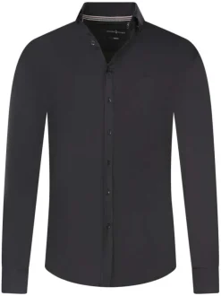 Chemise noire unie coupe slim fit col américain et à manches longues